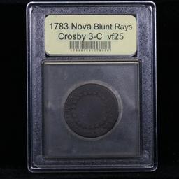 **Auction Highlight** 1783 Nova Blunt Rays Crosby 3C W-1875 Colonial Cent 1c Graded vf+ by USCG (fc)