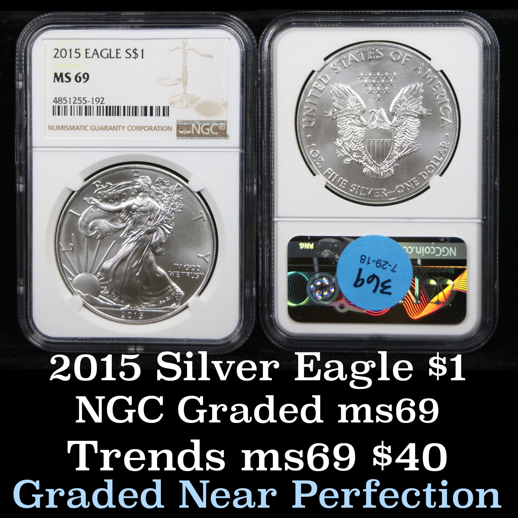 NGC 2015 Silver Eagle Dollar $1 Graded ms69 by NGC