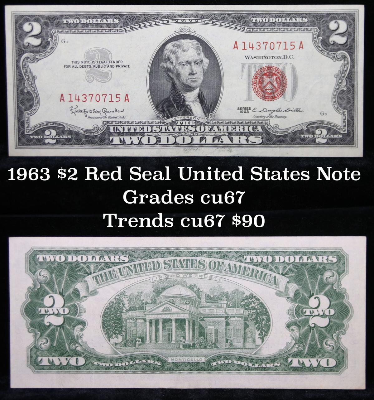 1963 $2 Red seal United States note Grades Gem++ CU