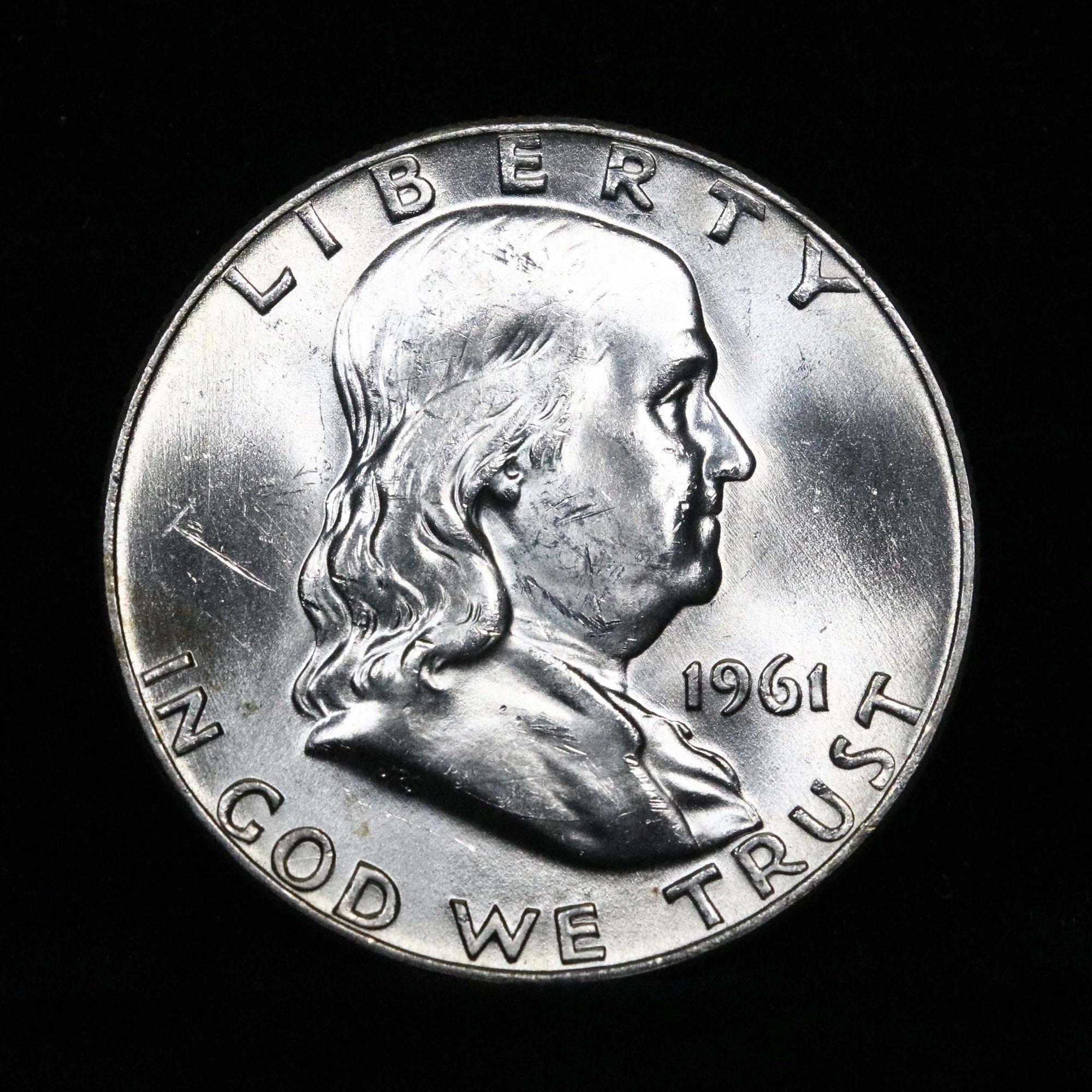 1961-d Franklin Half Dollar 50c Grades Choice Unc FBL