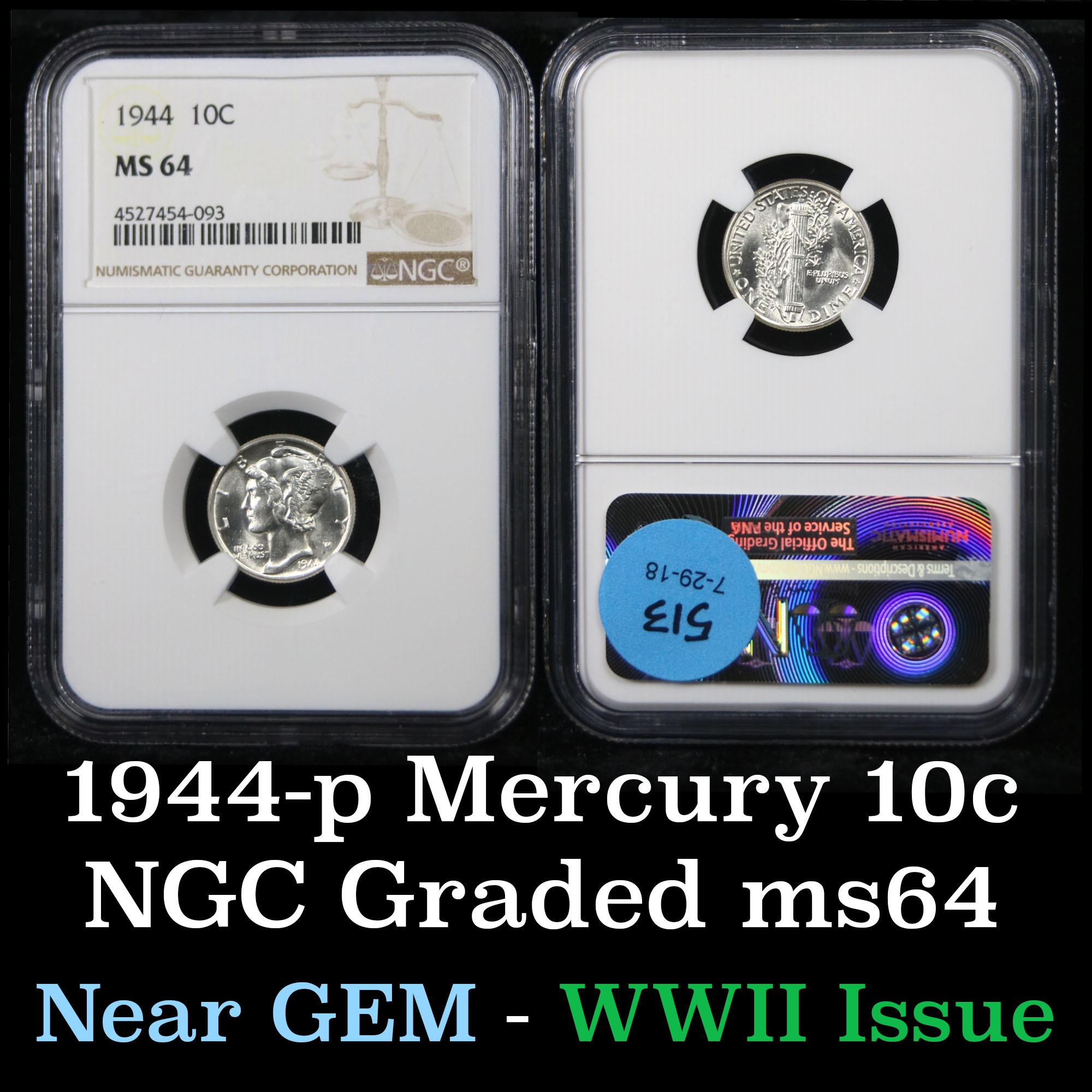 NGC 1944-p Mercury Dime 10c Graded ms64 by NGC