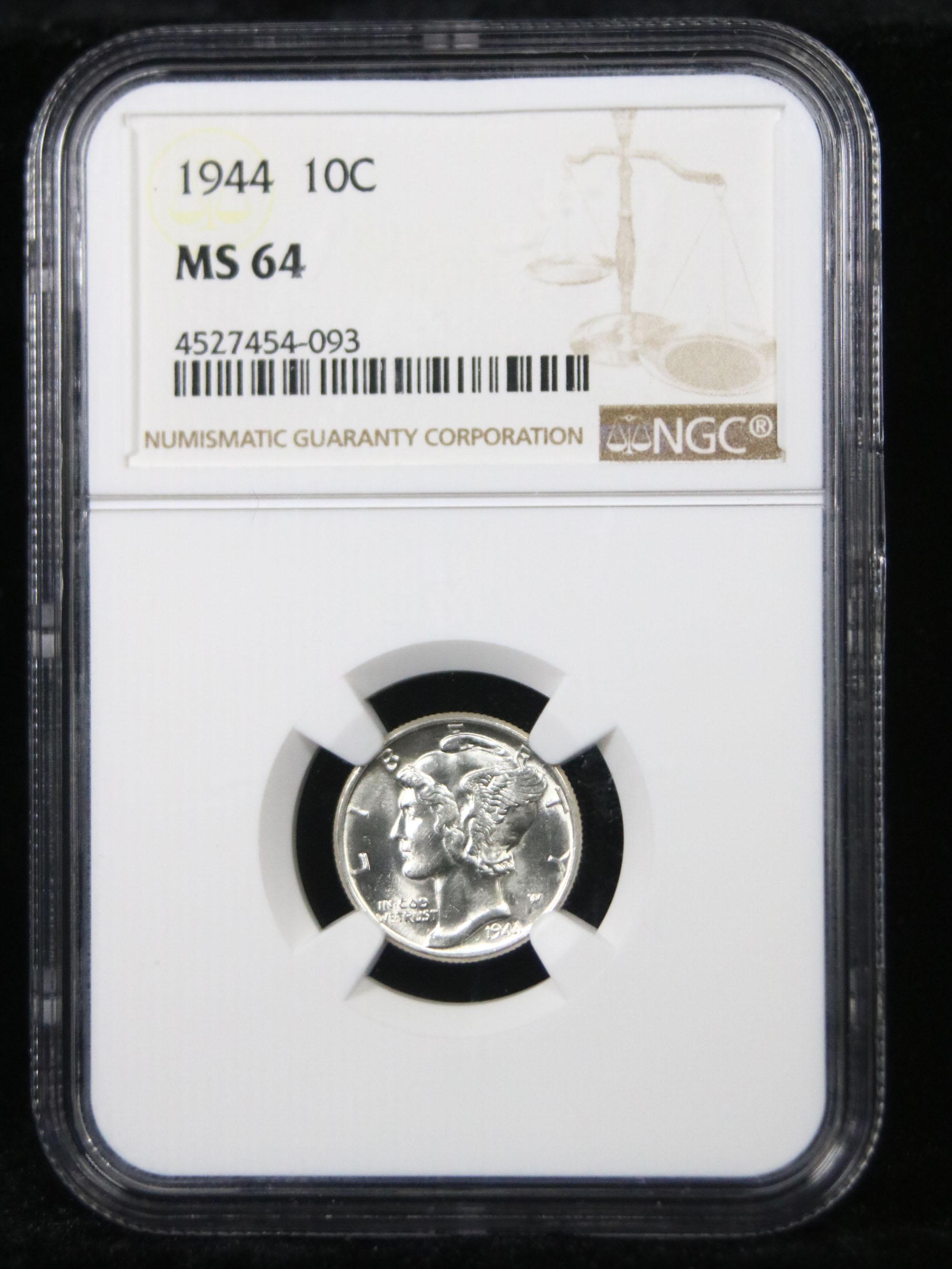 NGC 1944-p Mercury Dime 10c Graded ms64 by NGC