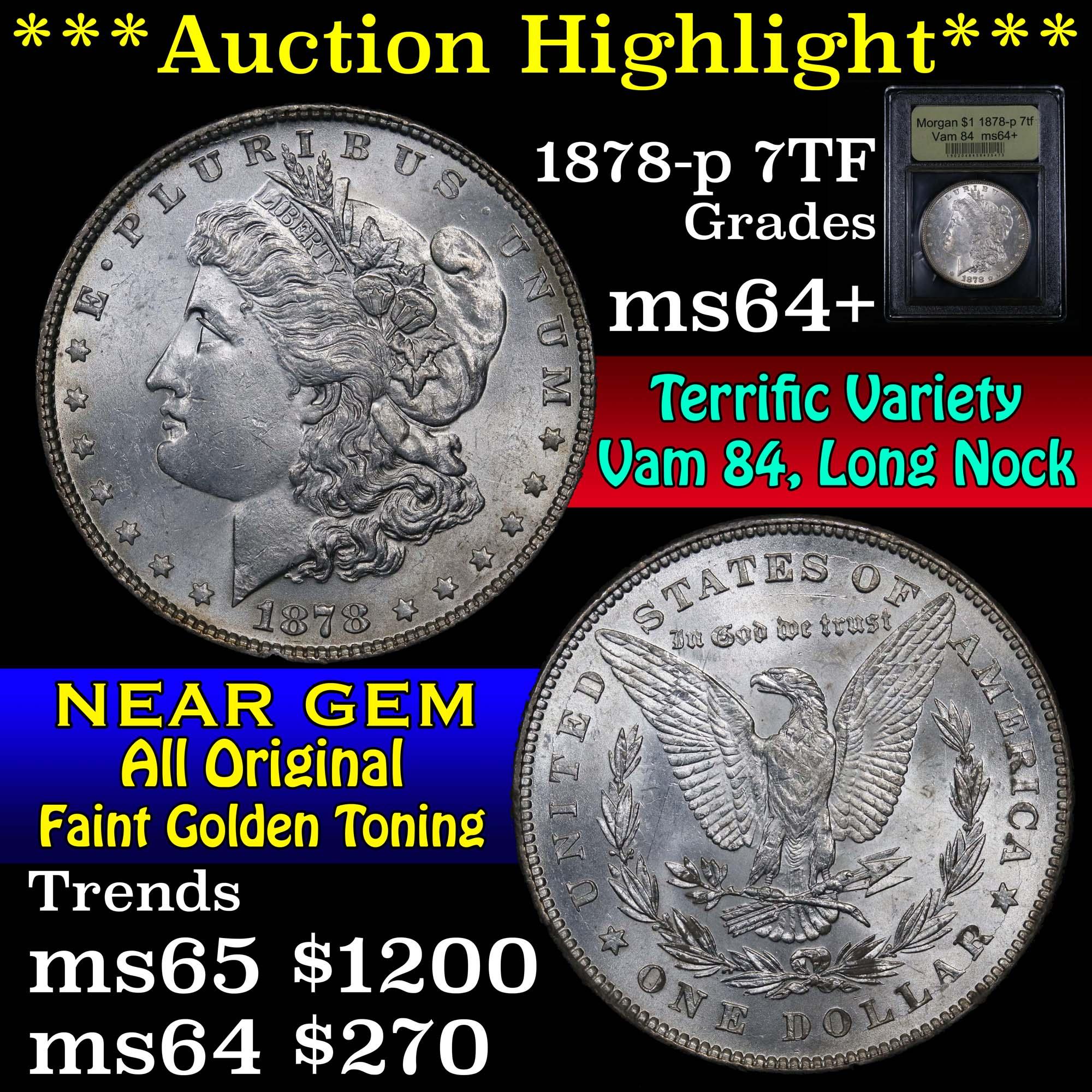 ***Auction Highlight*** 1878-p 7tf Morgan Dollar $1 Graded Choice+ Unc by USCG (fc)