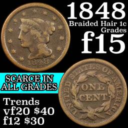 1848 Braided Hair Large Cent 1c Grades f+