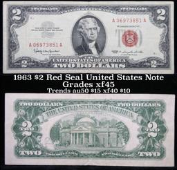 1963 $2 Red seal United States note Grades xf+