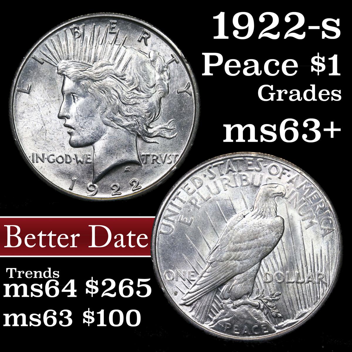 1922-s Peace Dollar $1 Grades Select+ Unc