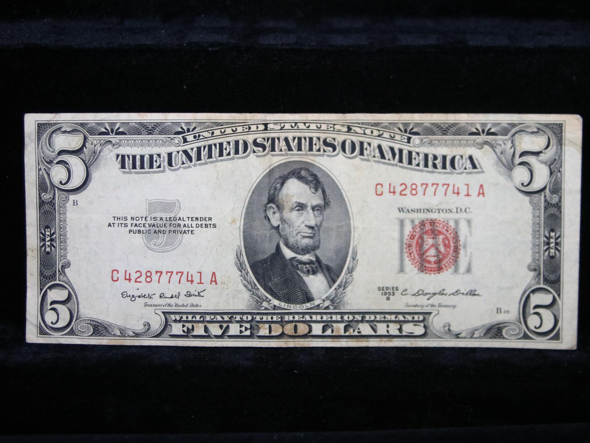 1953B $5 Red Seal United States Note Grades vf++