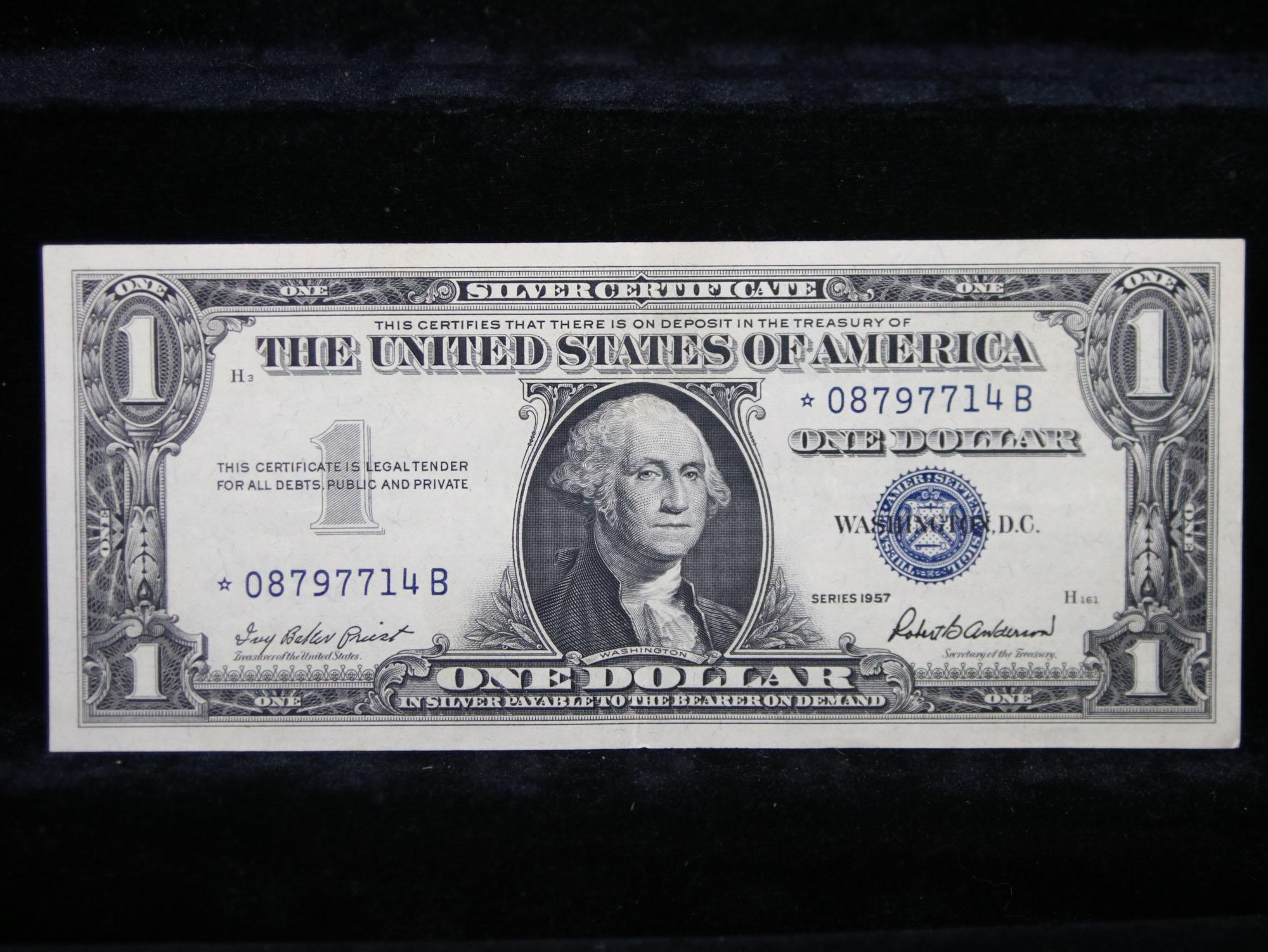 ** STAR NOTE 1957 $1 Blue Seal Silver Certificate Grades Gem CU