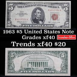 1963 $5 Red seal United States Note Grades xf