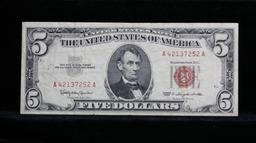 1963 $5 Red seal United States Note Grades xf