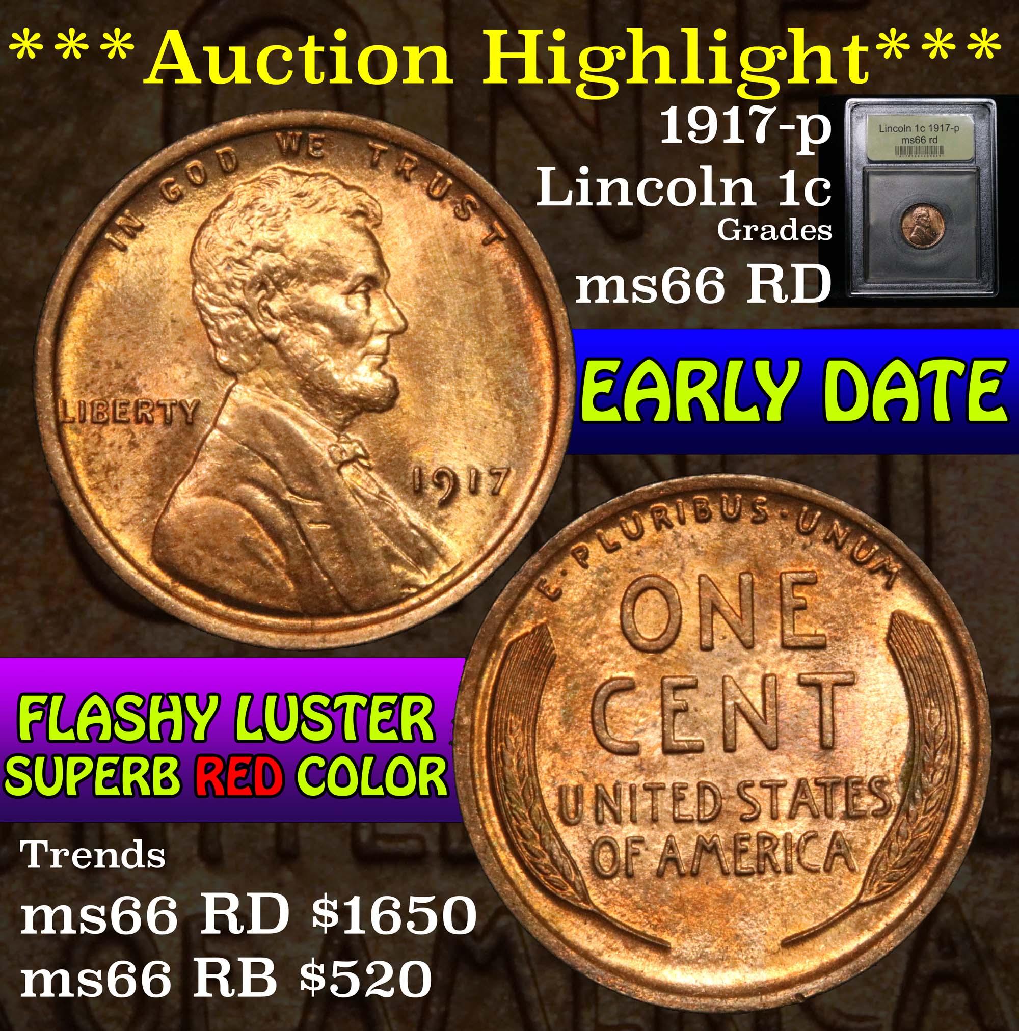 ***Auction Highlight*** 1917-p Lincoln Cent 1c Graded GEM+ Unc RD by USCG (fc)