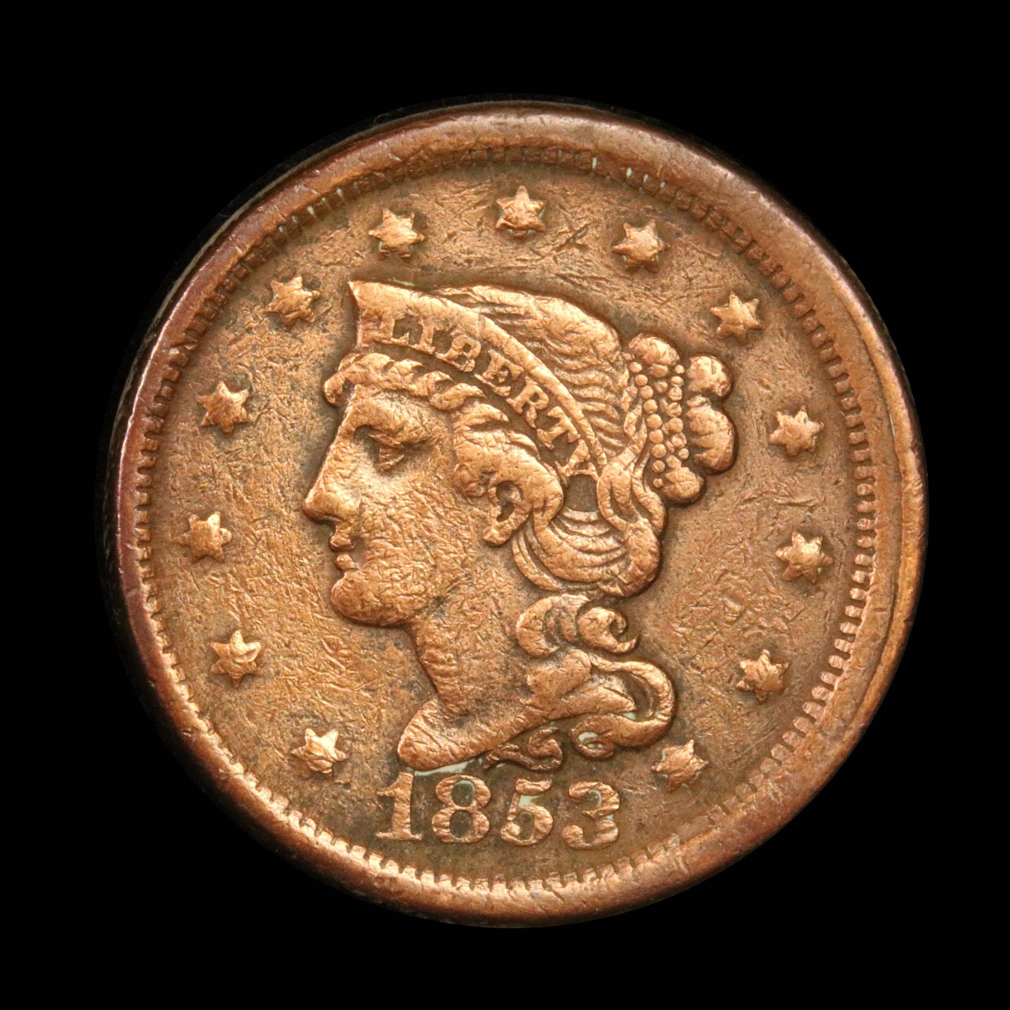 1853 Braided Hair Large Cent 1c Grades vf++