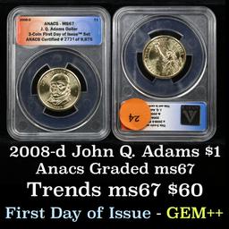 2008-d JOHN QUINCY ADAMS Presidential Dollar $1 Graded ms67 by ANACS