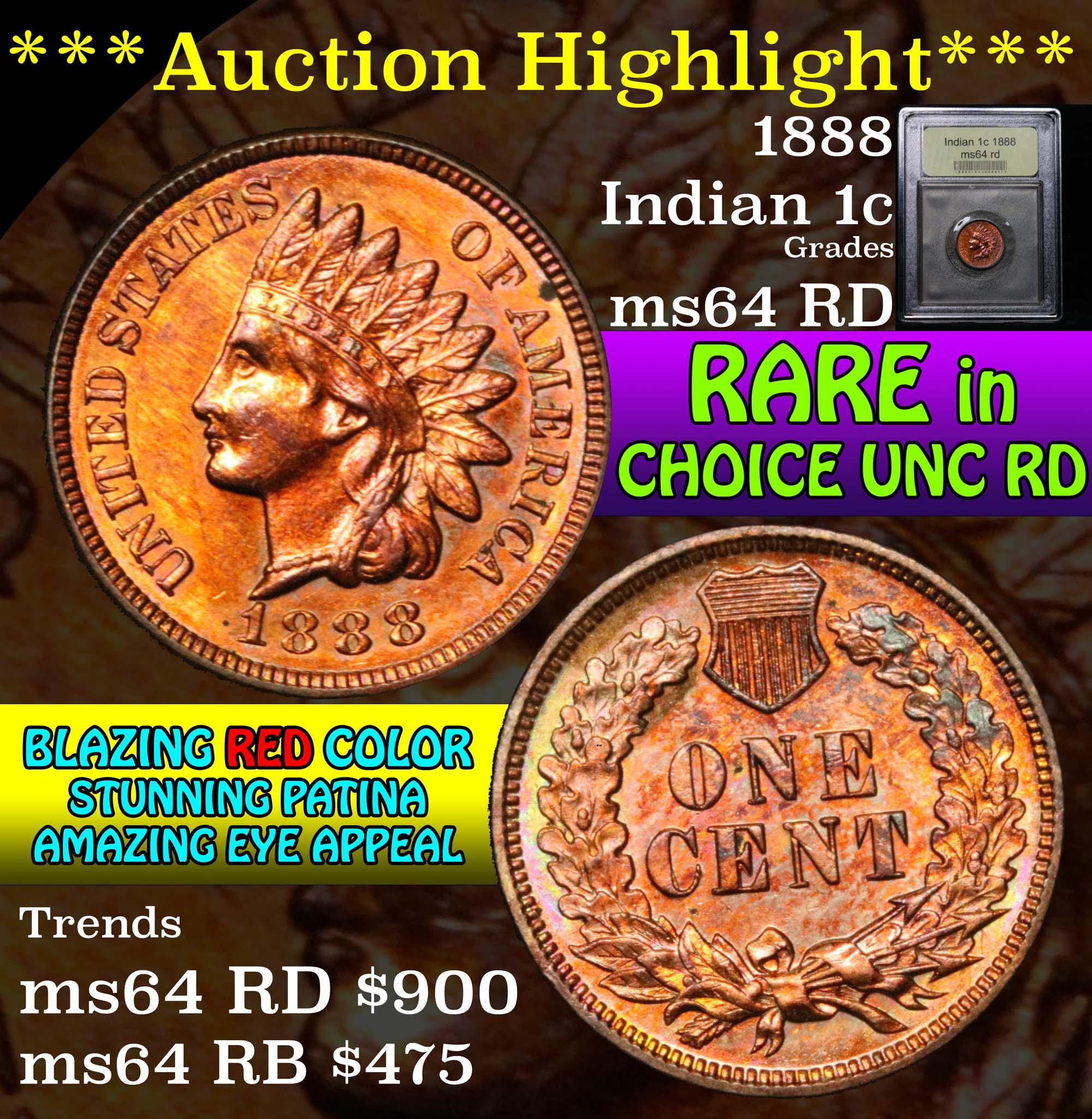 ***Auction Highlight*** 1888 Indian Cent 1c Graded Choice Unc RD by USCG (fc)