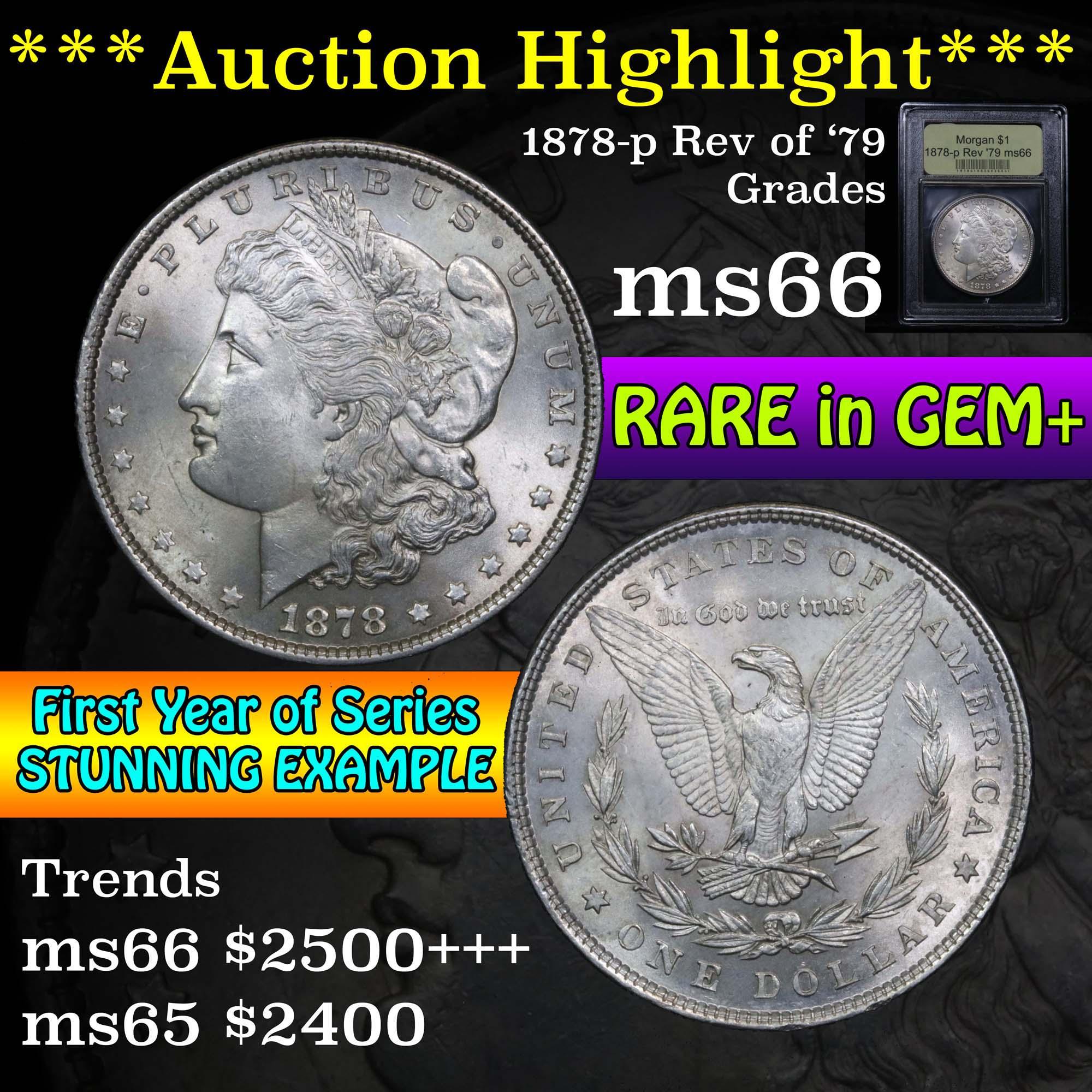 ***Auction Highlight*** 1878-p Rev '79 Morgan Dollar $1 Graded GEM+ Unc by USCG (fc)