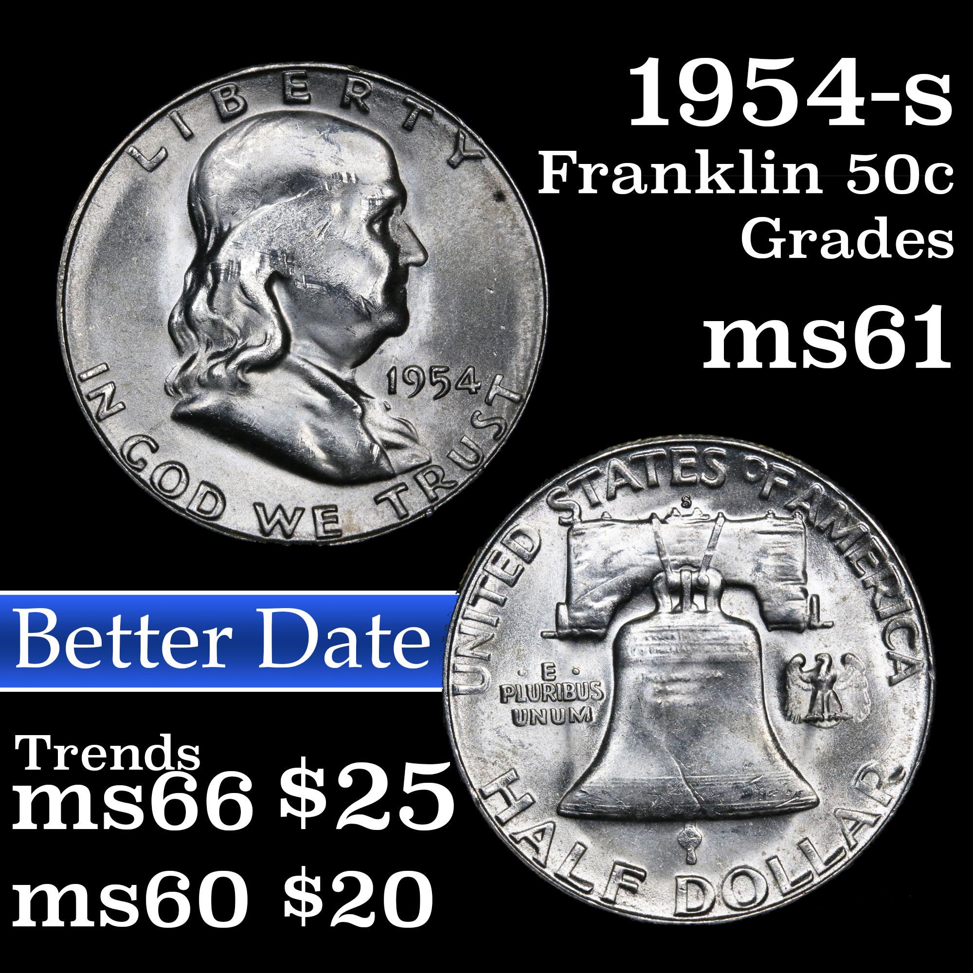 1954-s Franklin Half Dollar 50c Grades BU+
