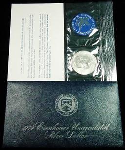 1974-s Silver Unc Eisenhower Dollar in Original Packaging with COA  "Blue Ike"