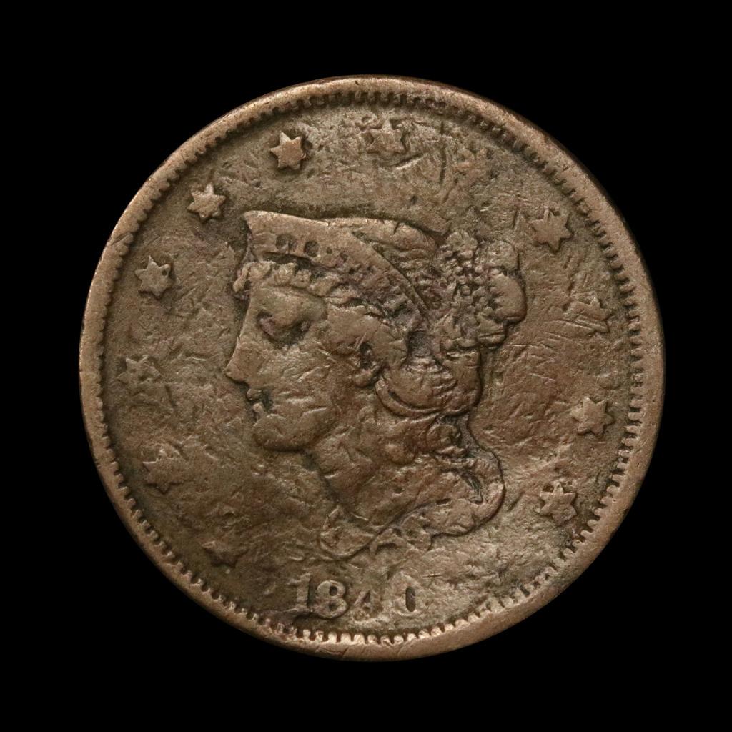 1840 Braided Hair Large Cent 1c Grades f+