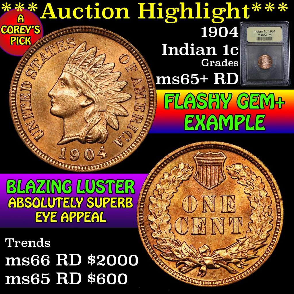 ***Auction Highlight*** 1904 Indian Cent 1c Graded Gem+ Unc RD by USCG (fc)