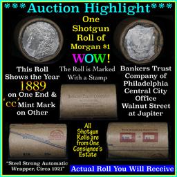 ***Auction Highlight*** Incredible Find, Unc Morgan $1 Shotgun Roll w/1889 & cc mint ends  (fc)