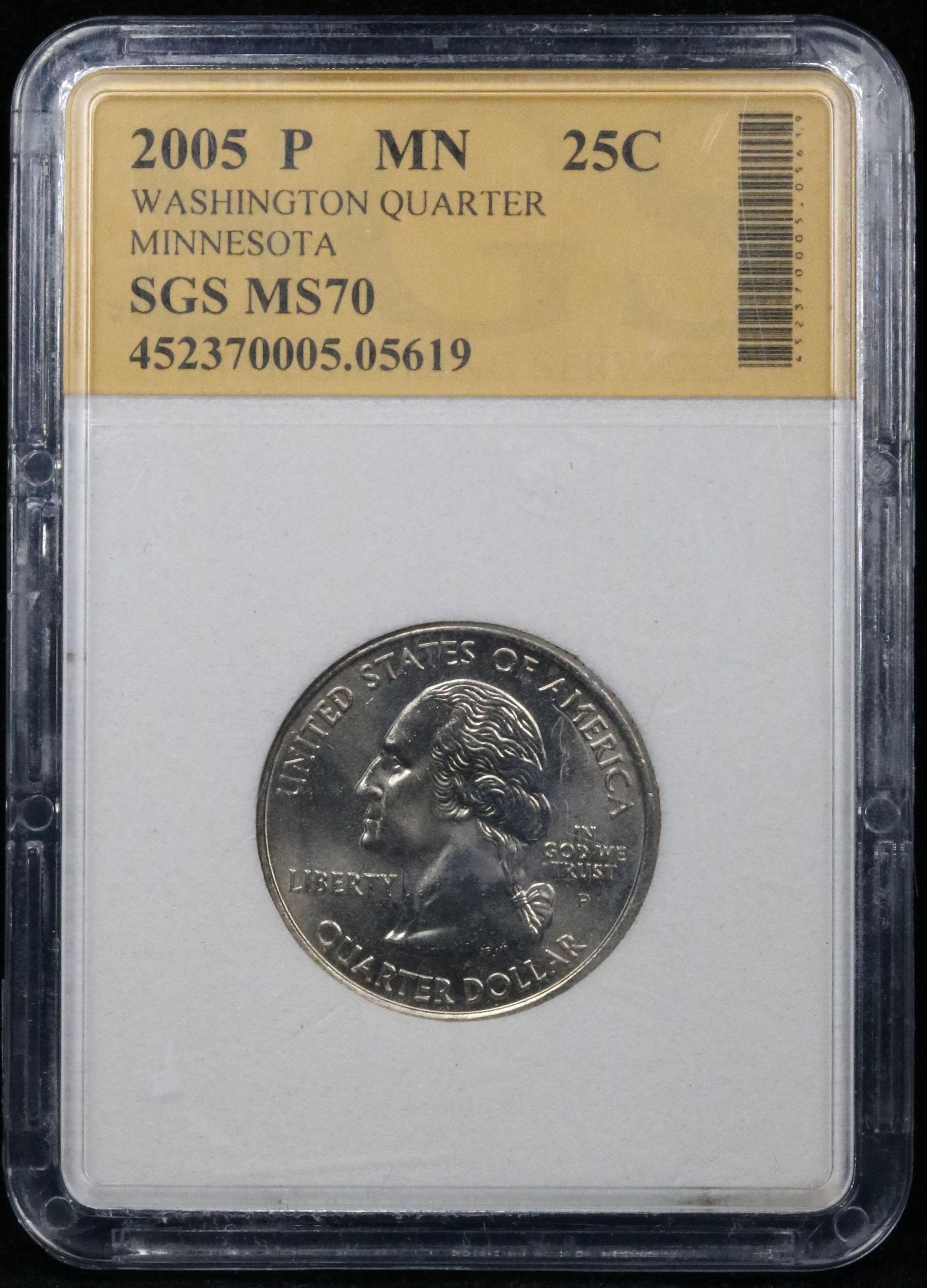 2005-p Minnesota Washington Quarter 25c Graded ms70, Perfection By SGS