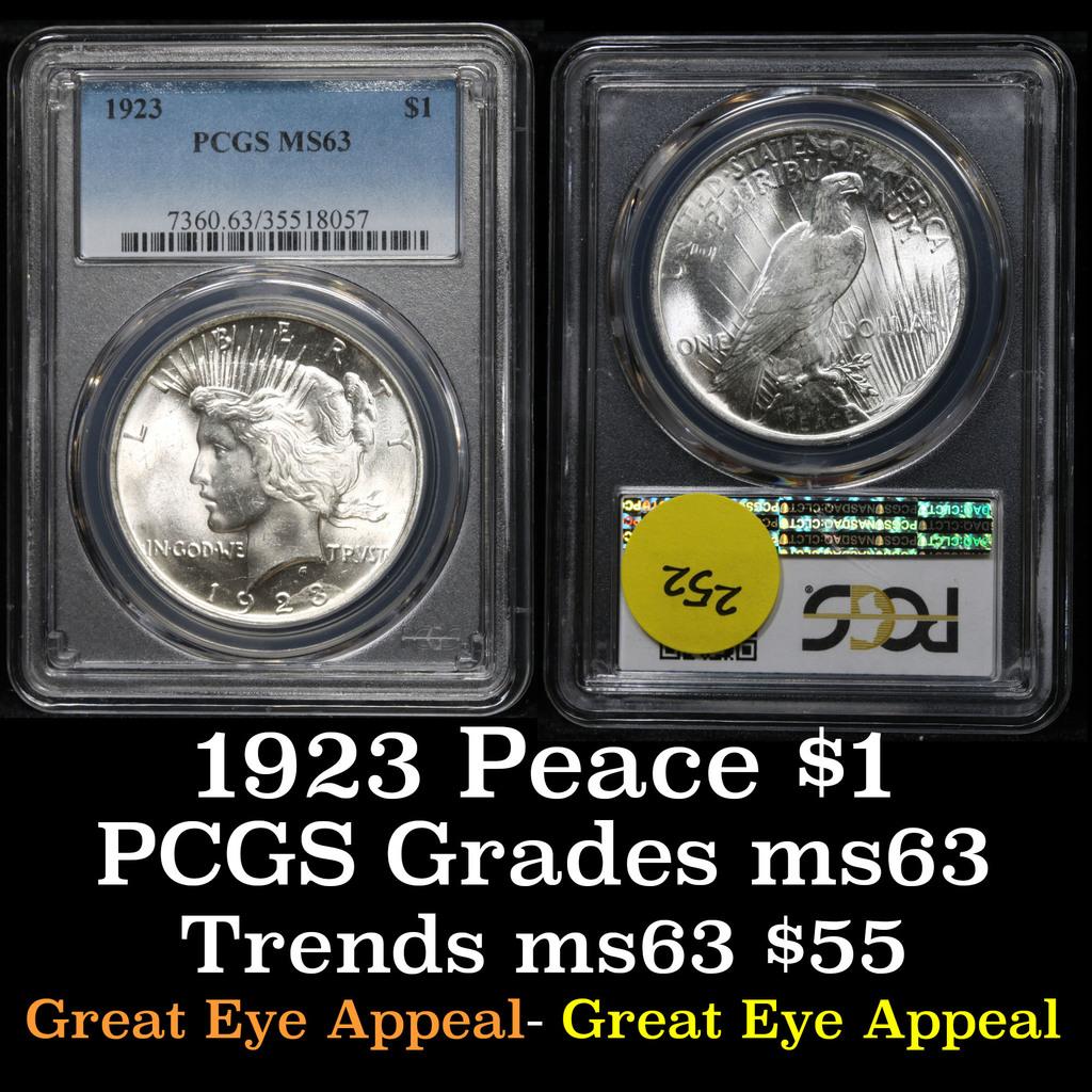 PCGS 1923-p Peace Dollar $1 Graded ms63 by PCGS