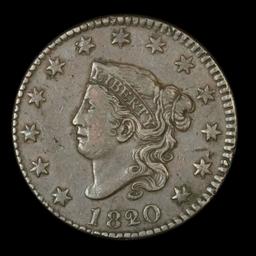 ***Auction Highlight*** 1820/19 Coronet Head Large Cent 1c Graded xf+ by USCG (fc)