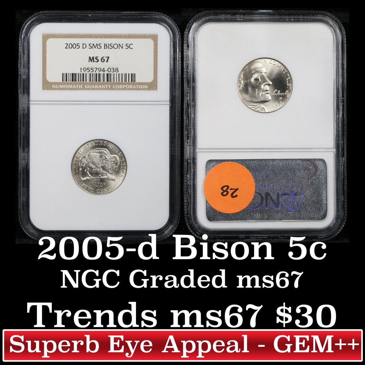 NGC 2005-d Bison Jefferson Nickel 5c Graded Gem++ By NGC