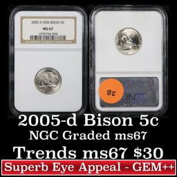 NGC 2005-d Bison Jefferson Nickel 5c Graded Gem++ By NGC