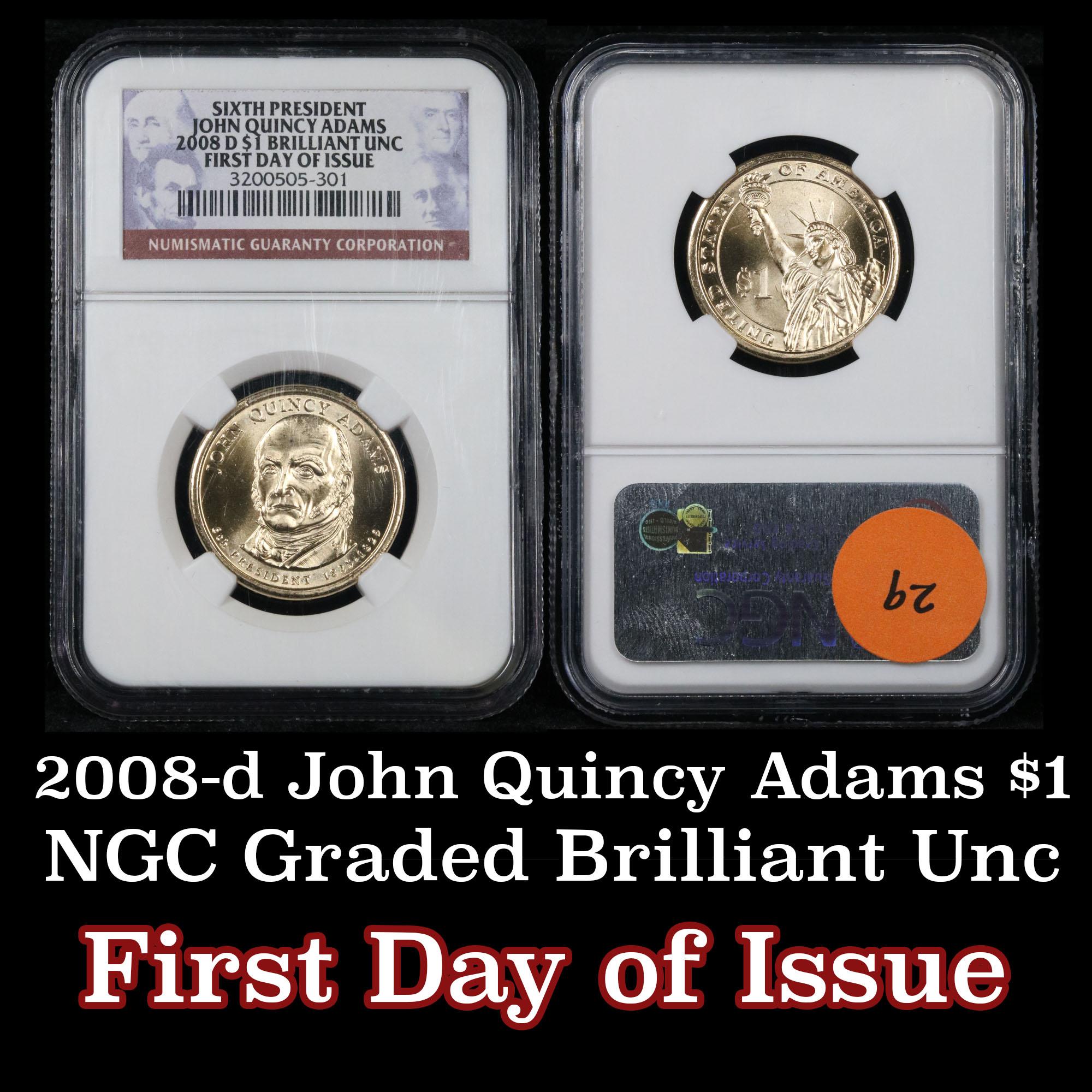 NGC 2008-d John Quincy Adams Presidential Dollar $1 Graded Gem By NGC