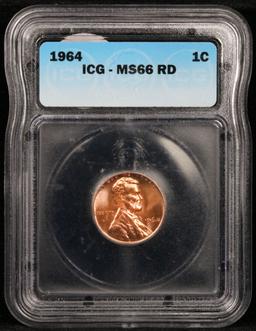 1964-p Lincoln Cent 1c Graded Gem+ RD By ICG