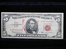 1963 $5 Red seal United States Note $5 Grades xf+