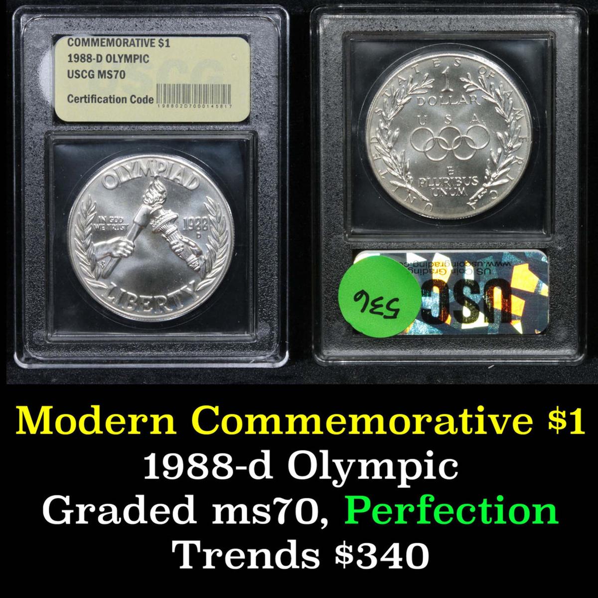 1988-d Olympics Modern Commem Dollar $1 Graded ms70, Perfection by USCG