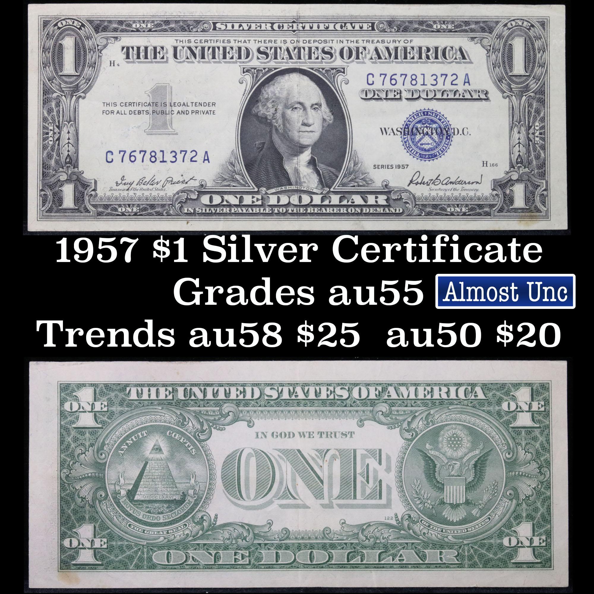 1957 $1 Blue Seal Silver Certificate Grades Choice AU