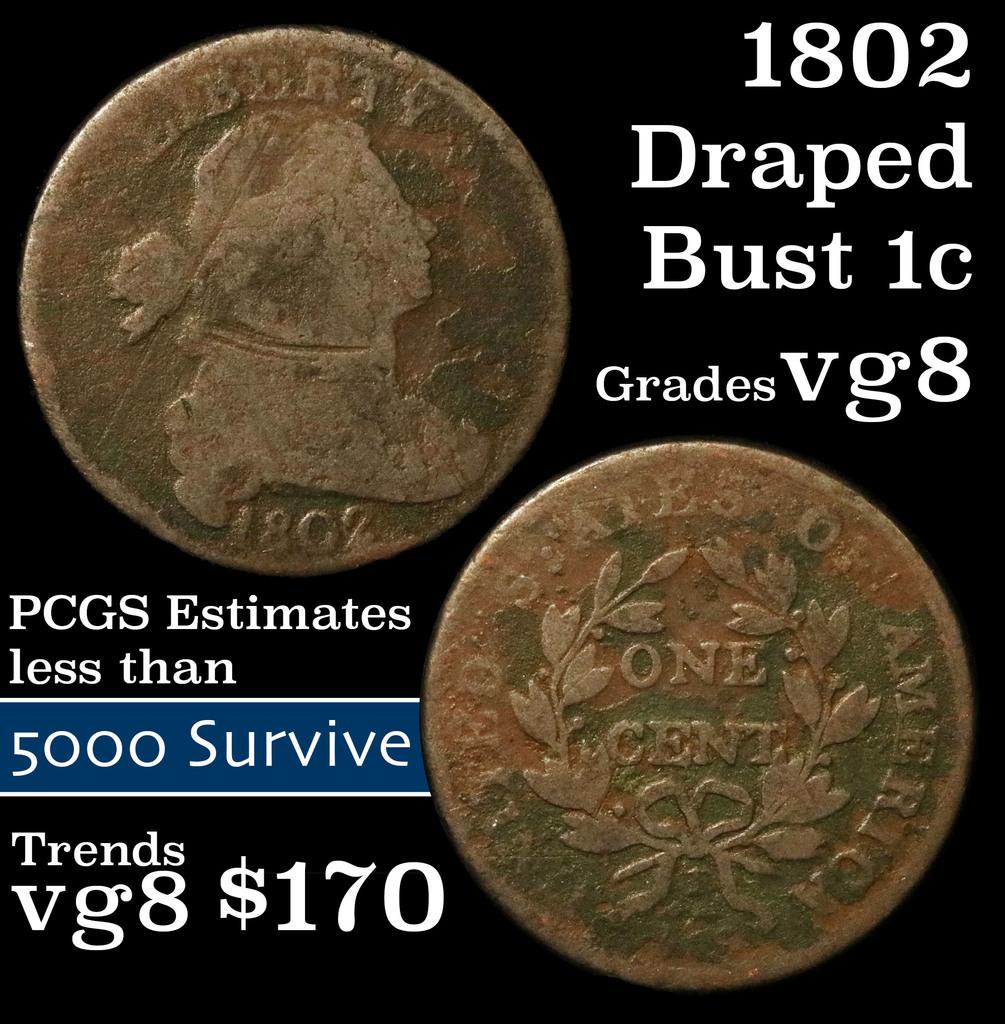 1802 Draped Bust Large Cent 1c Grades vg, very good