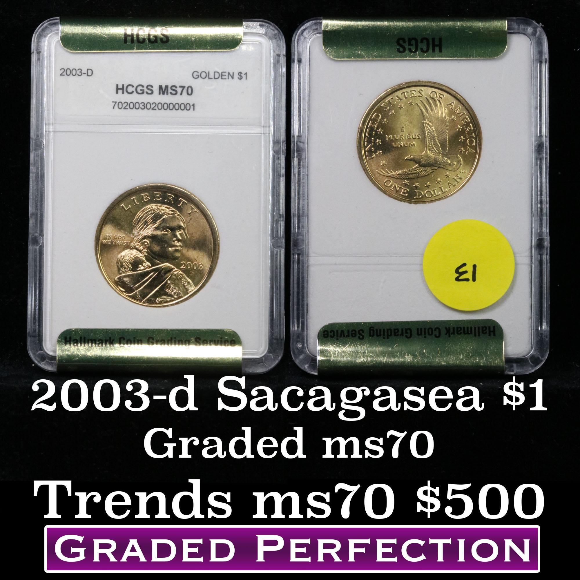 2003-d Sacagawea Golden Dollar $1 Graded Gem++ Unc By HCGS