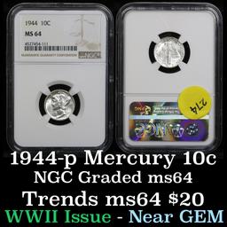 NGC 1944-p Mercury Dime 10c Graded ms64 by NGC