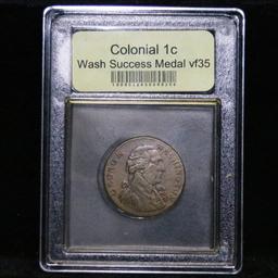 ***Auction Highlight*** Washington Success Medal Colonial Cent 1c Graded vf++ by USCG (fc)