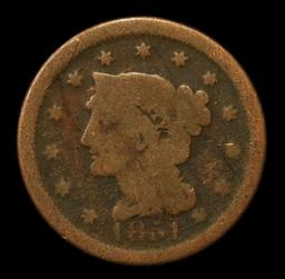 1851 Braided Hair Large Cent 1c Grades f, fine.