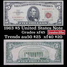 1963 $5 Red seal United States Note Grades xf+