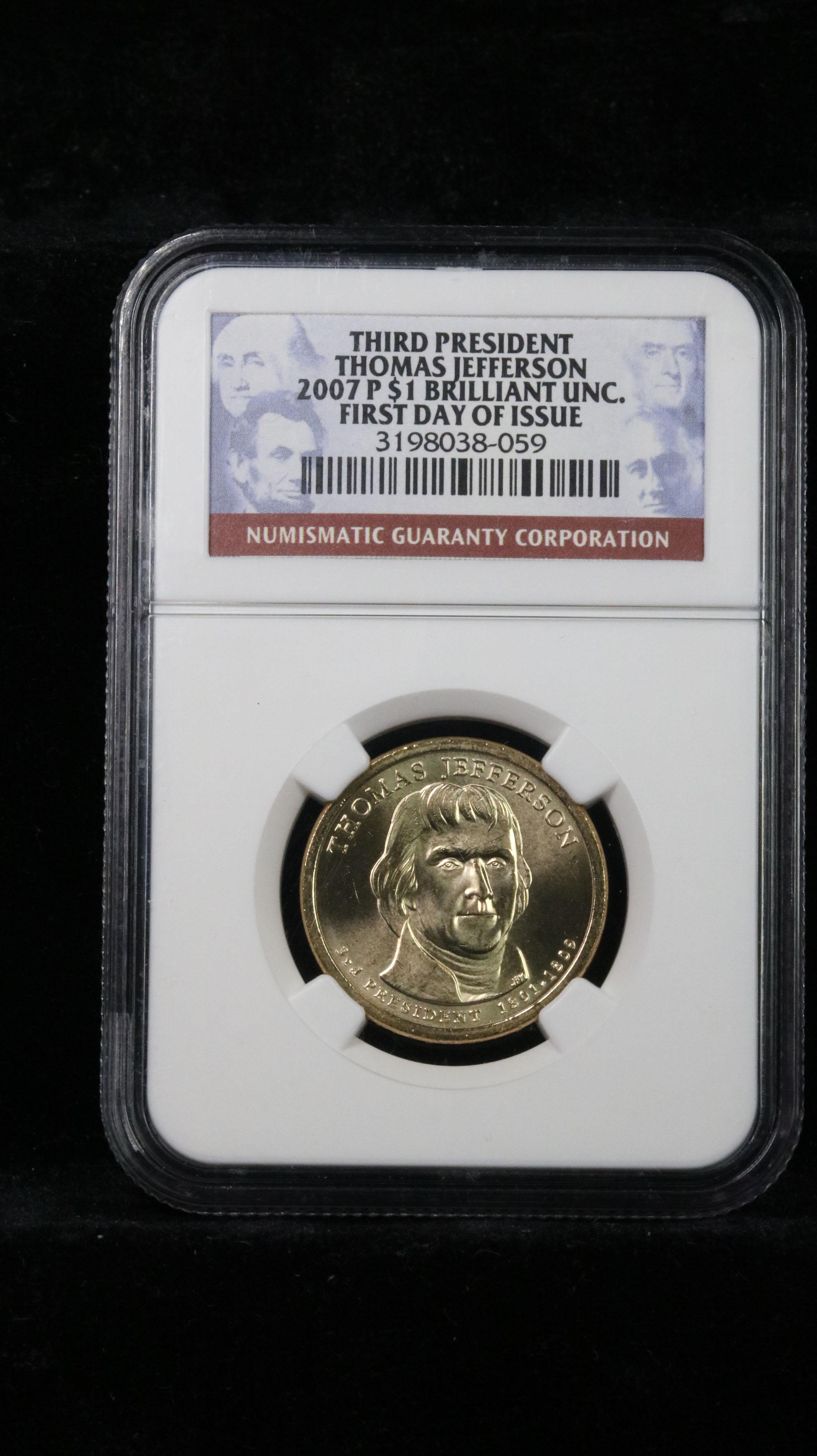 NGC 2007-p Thomas Jefferson Presidential Dollar $1 Graded ms65 By NGC