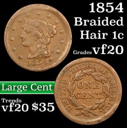 1854 Braided Hair Large Cent 1c Grades vf, very fine