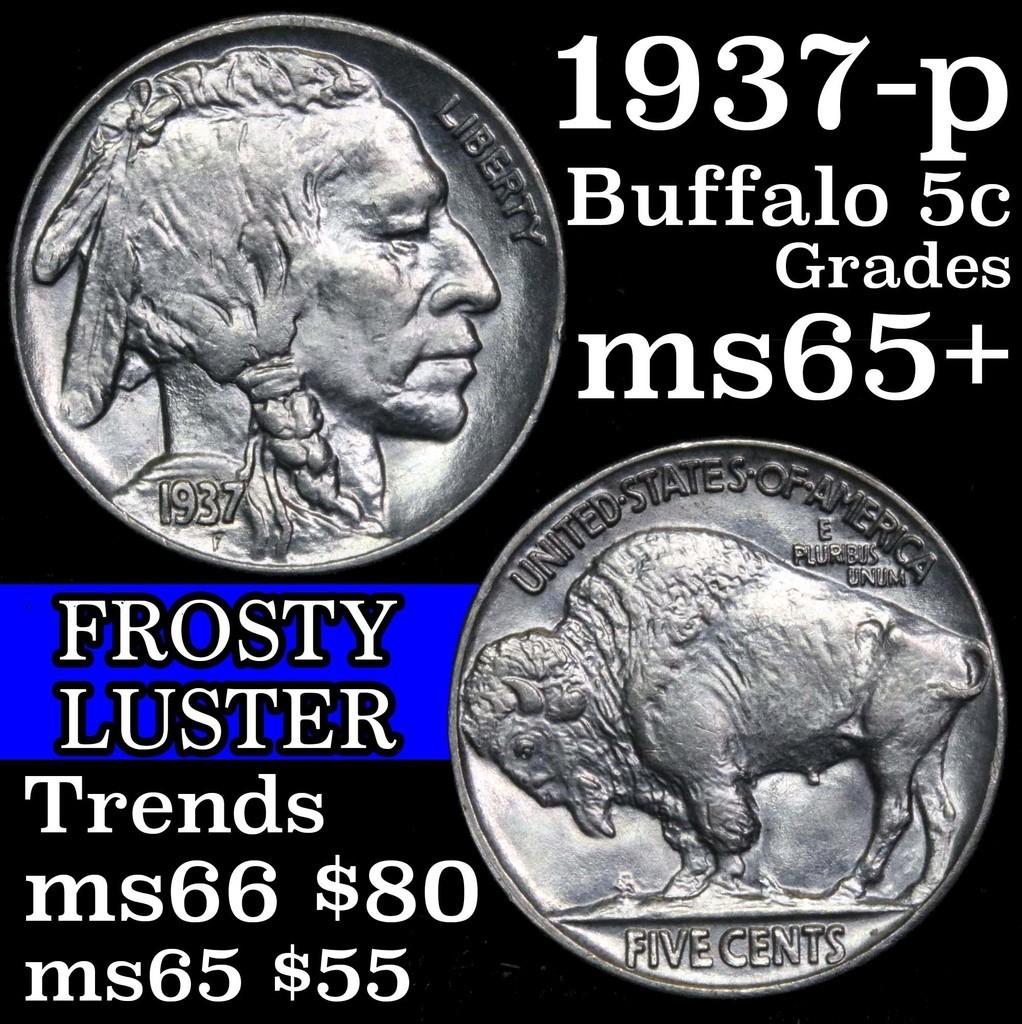 1937-p Buffalo Nickel 5c Grades GEM+ Unc