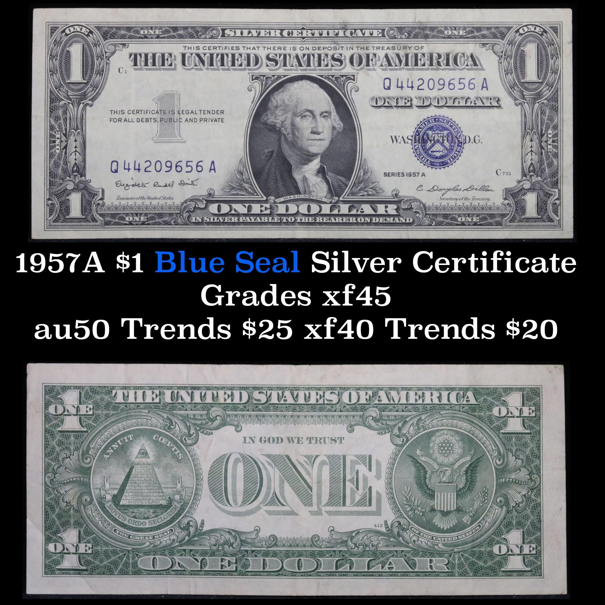 1957A $1 Blue Seal Silver Certificate Grades xf+