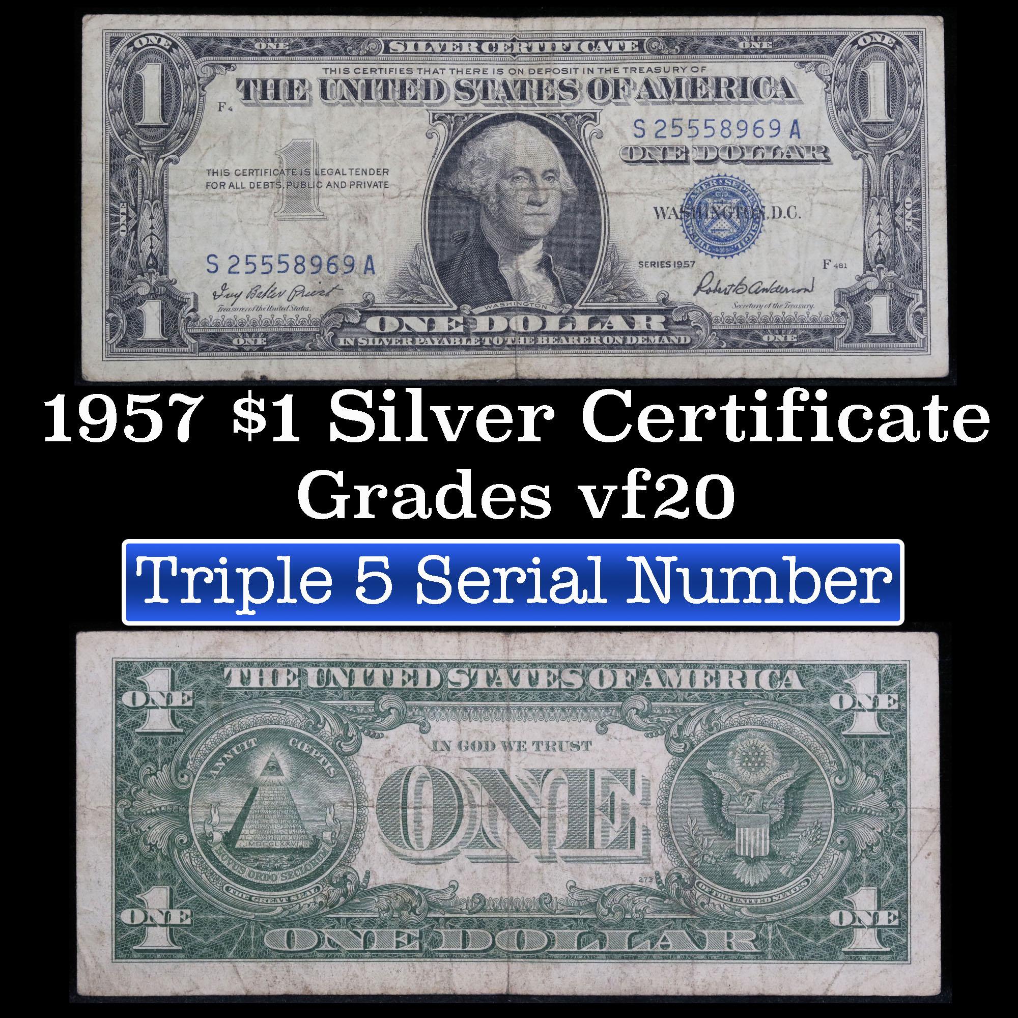 1957 $1 Blue Seal Silver Certificate Grades vf, very fine