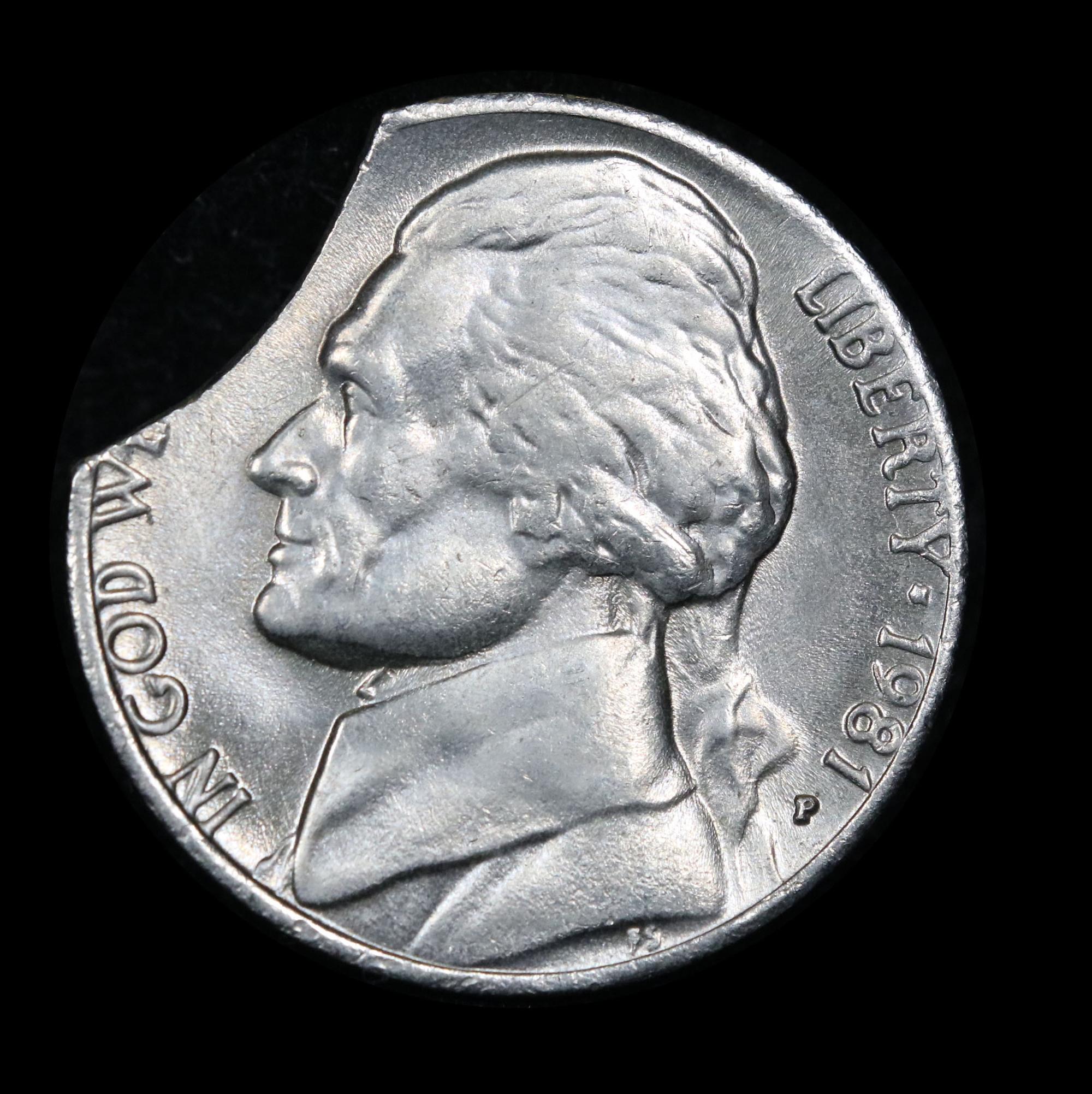 1981-p clipped error Jefferson Nickel 5c Grades Choice Unc