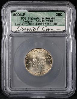 2001-p New York, Daniel Carr Signature Series 692/10000 Washington Quarter 25c Graded by ICG