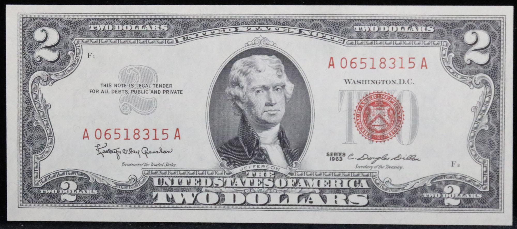 1963 $2 Red Seal United States Note Grades Gem++ CU