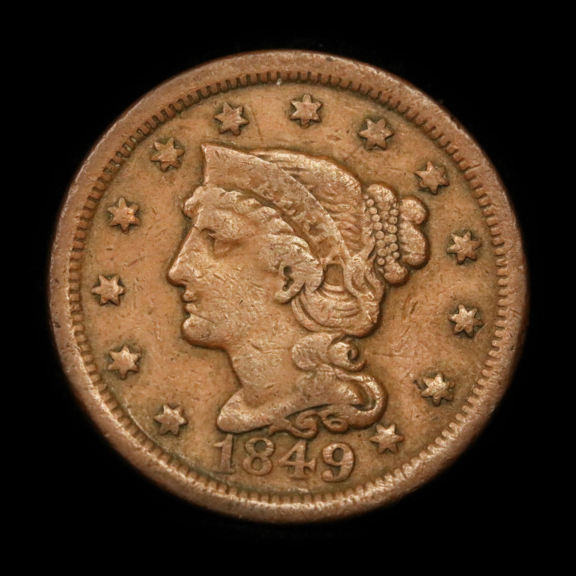 1849 Braided Hair Large Cent 1c Grades vf++