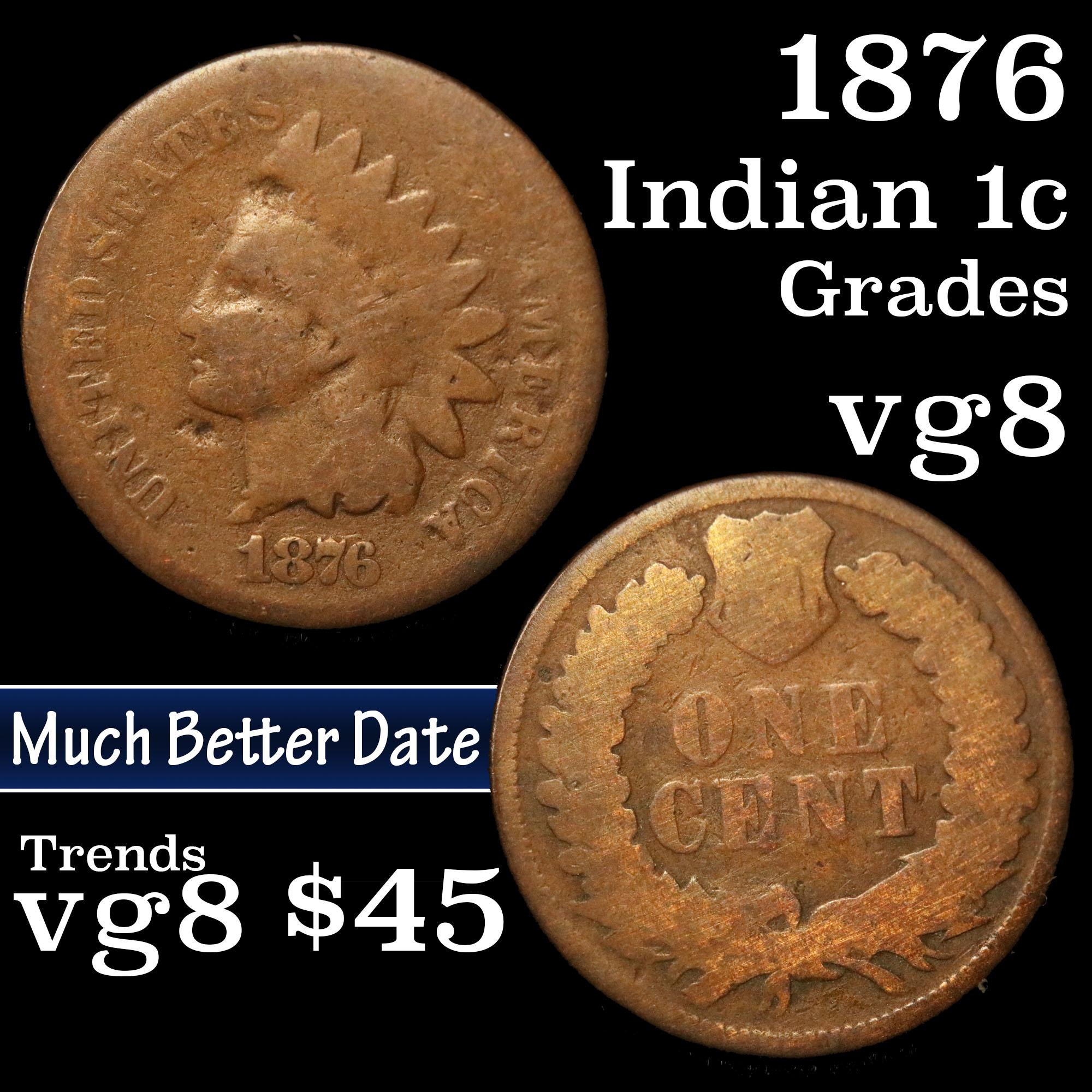 1876 Indian Cent 1c Grades vg, very good